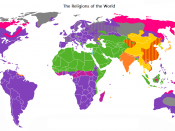 A map of the world, showing the major religions distributed in the world as of today. A different type of map which views only the religion as a whole excluding denominations or sects of the religions, and is colored by how the religions are distributed n