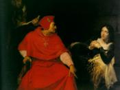 Joan of Arc is interrogated by The Cardinal of Winchester in her prison.