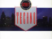 Cover for the 1988 Vinyl compilation Techno: The New Dance Sound Of Detroit. This release was responsible for bringing wider attention to techno as a specific genre of dance music, especially the UK non-specialist audience; therefore creating awareness of