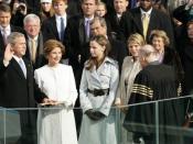 Jenna Bush (second from right) witnesses her father taking the oath on Inauguration Day on January 20, 2005