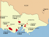 Indicative map of areas affected in Victoria by the 1983 Ash Wednesday fires