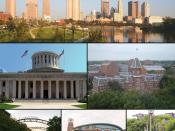 Montage of Columbus, Ohio images. From top to bottom left to right: Columbus skyline Ohio Statehouse Ohio State University Short North Nationwide Arena Replica of Santa Maria