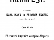 English: Title page of the Slovene translation of the Communist Manifesto, published in 1908. Slovenščina: Naslovnica slovenskega prevoda Komunističnega manifesta, prevedel 