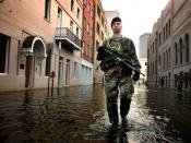 82nd Airborne Division paratrooper patrols the streets of New Orleans in September 2005.