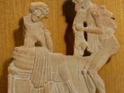 Odysseus, in the guise of a beggar, tries to be recognized by Penelope. Terracotta relief, ca. 450 BC. From Milo.
