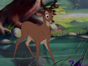 Young adult Bambi surprised by Faline in Bambi