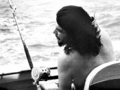 English: On May 15, 1960, Che Guevara along with boat mate Fidel Castro competed against acclaimed author Ernest Hemingway at the 