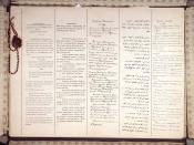 The first two pages of the Treaty of Brest-Litovsk, in (left to right) German, Hungarian, Bulgarian, Ottoman Turkish and Russian