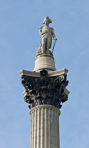 Lord Nelson at the top of Nelson's Column in Trafalgar Square, London, England. Taken by myself with a Canon 5D and 70-200mm f/2.8L lens at 200mm.
