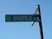 English: Bradfield Ave. had one of the highest crime rates in Boston. The picture above is of the old street sign, which has recently been stolen by some of the small time gang members.