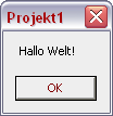 A Hello-World-Program in Visual Basic (it's german so it says 