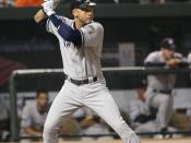 Derek Jeter bats against the Orioles on 4-19-08.