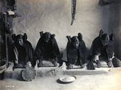Four young Hopi Indian women grinding grain