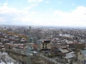 English: Panorama of Yerevan, Armenia, during Winter, as seen from the top of the Cascades at the WWII memorial monument. Panorama created with Hugin software.