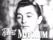 Cropped screenshot of Robert Mitchum from the trailer for the film My Forbidden Past.