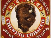 Tobacco label for J. Brown & Co. of Detroit, Michigan, depot St. Louis, showing head of a buffalo. Text: 