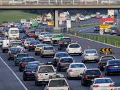 Traffic slows to a crawl on the Monash Freeway in Melbourne, Australia through peak hour traffic.
