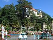 Panoramic view of the central piazza at Portmeirion