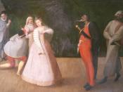 Une représentation de la commedia dell'arte par la troupe des Gelosi (1571-1604) : peinture flamande de la fin du XVIe siècle conservée au musée Carnavalet à Paris. On connaît une autre version du tableau au Musée Calvet d'Avignon. L’amoureux, caché, fait