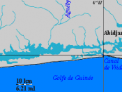 English: Ébrié Lagoon, with Abidjan, of the Ivory Coast-Côte d'Ivoire. Français : Lagune Ébrié (Elfenbeinküste/Ivory Coast/Côte d'Ivoire).
