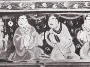 Paragons of filial piety, Chinese painted artwork on a lacquered basketwork box. It was excavated from an Eastern Han tomb of what was the Chinese Lelang Commandery in what is now North Korea. Each of the figures are about 5 cm tall. It is now located at 
