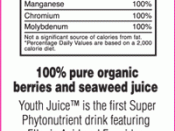English: The US version of the YouthJuice nutritional panel.