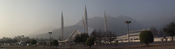 English: Panorama of the Faisal Mosque with the Margalla Hills in the Background