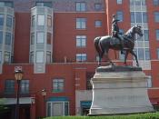 This equestrian statue of the 9th President William Henry Harrison is in downtown Cincinnati. He was a war hero from the War of 1812 as the military leader of the Battle of Tippecanoe. It is located at the corner of Elm St. and 8th Ave (And Garfield Pl.)