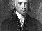 James Madison, half-length portrait, seated, facing right, with documents in hand.
