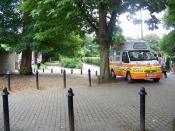 English: Who's for ice cream, Winchester A pleasant summers afternoon and people wait beside the van for ice creams.