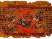 Manuscript illustration of the Mahabharata War, depicting warriors fighting on horse chariots