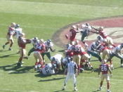 A field goal attempt by Philadelphia Eagles kicker David Akers (#2) is blocked in a regular season game at the San Francisco 49ers. The 49ers returned the blocked kick for a touchdown in the Eagles' 40-26 victory.