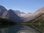 The Salamander Glacier and Lake Josephine, Glacier National Park. The Salamander used to be part of Grinnell Glacier but was named in the mid-20th century after Grinnell dwindled and split in two. Lying immediately beneath the Salamander, Grinnell Glacier