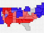 English: Cartogram for Electoral College votes by state in last four Presidential elections.