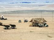 English: A U.S. Hawk surface-to-air missile battery stands ready outside Al-Salman during Operation Desert Storm.