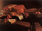 Baroque instruments including hurdy gurdy, harpsichord, bass viol, lute, violin, and baroque guitar.