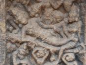 English: Valli is lying dead, shot by Rama. His wife Tara,son Angadha and brother Sugreeva grieve. The entire clan of monkeys express their grief on Valli's death. The panel is 6 inches X 6 inches - impressive miniature sculpture