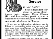 English: Advertisement for the Automatic (dial) telephone service and long distance telephone service of the Illinois Tunnel Company.
