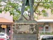 A statue of James Cook stands in Waimea, Kauai commemorating his first contact with the Hawaiian Islands at the town's harbour on January 1778