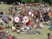 A modern reenactment of a Viking battle