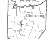 A map of Armstrong County showing Kittaning, Pennsylvania (alternate) highlighted on the map.