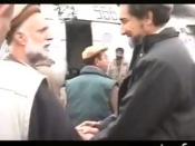 Ahmad Shah Massoud (right) greets Pashtun anti-Taliban leader and later Vice President of Afghanistan Haji Abdul Qadir