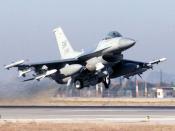 An F-16CJ Fighting Falcon deployed from Shaw AFB taking off to enforce the northern 