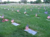 Flags that were placed on gravesites at Fort Logan National Cemetery during Memorial Day 2006