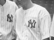 Joe DiMaggio of the New York Yankees, cropped from a posed picture of 1937 Major League Baseball All-Stars in Washington, DC.