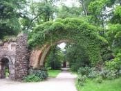 Romanticist stone arch in the garden of Arkadia
