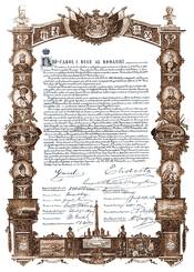 English: The Act of Proclamation of Romanian Kingdom, signed by King Carol, and Queen Elisaveta. Română: Actul proclamării Regatului României, semnat de regele Carol şi regina Elisaveta