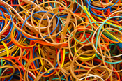 English: Rubber bands in different colors. Studio photo taken.