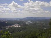 Lookout Mountain, as viewed from Signal Mountain. The photo shows that the mountain is actually a plateau.