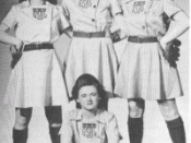 First AAGPBL players signed in 1943: Back, L-R: Claire Schillace, Ann Harnett and Edythe Perlick. Seated: Shirley Jameson. Photo courtesy of Northern Indiana Center for History Collection.